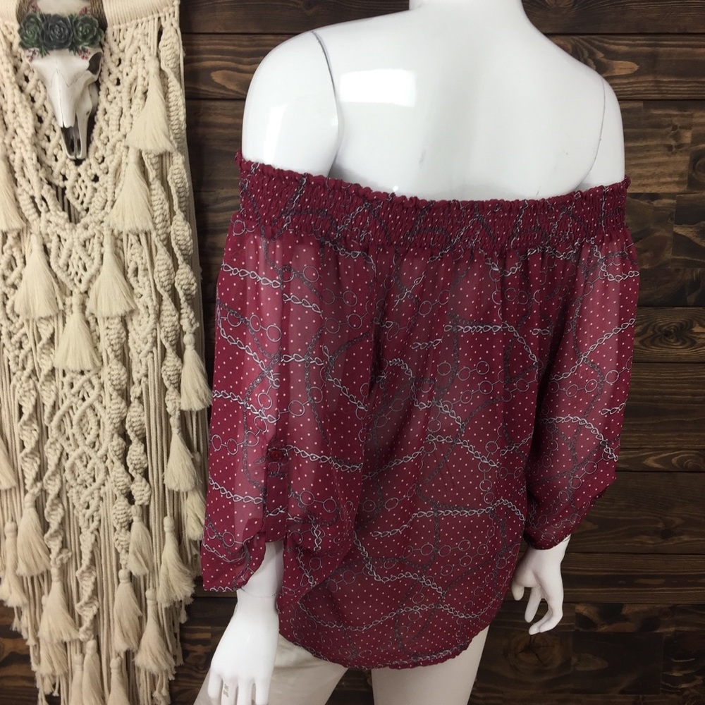 Plant Gold | Tie Front‎ Off Shoulder Sheer Blouse - Picture 3 of 7